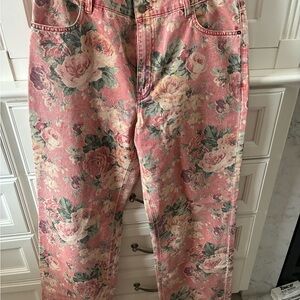 Sezane Floral Pink Wide Leg Jeans
